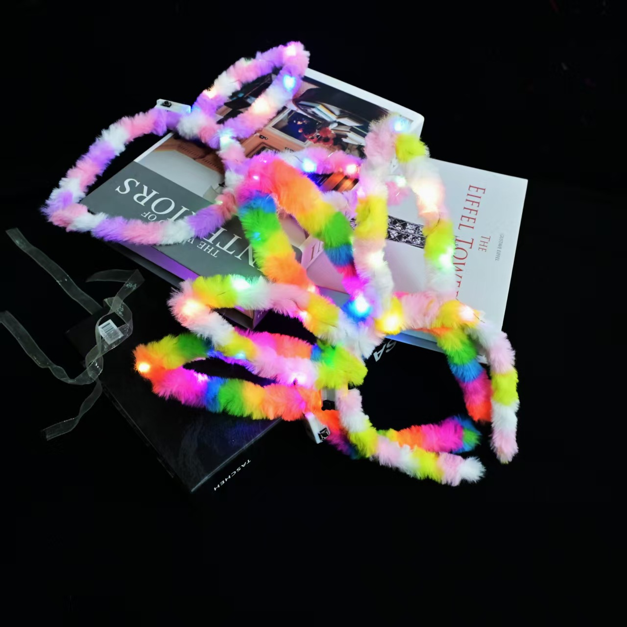 加长14灯毛绒兔耳朵发箍地摊夜市小礼品货源发光毛绒兔耳朵头饰品细节图