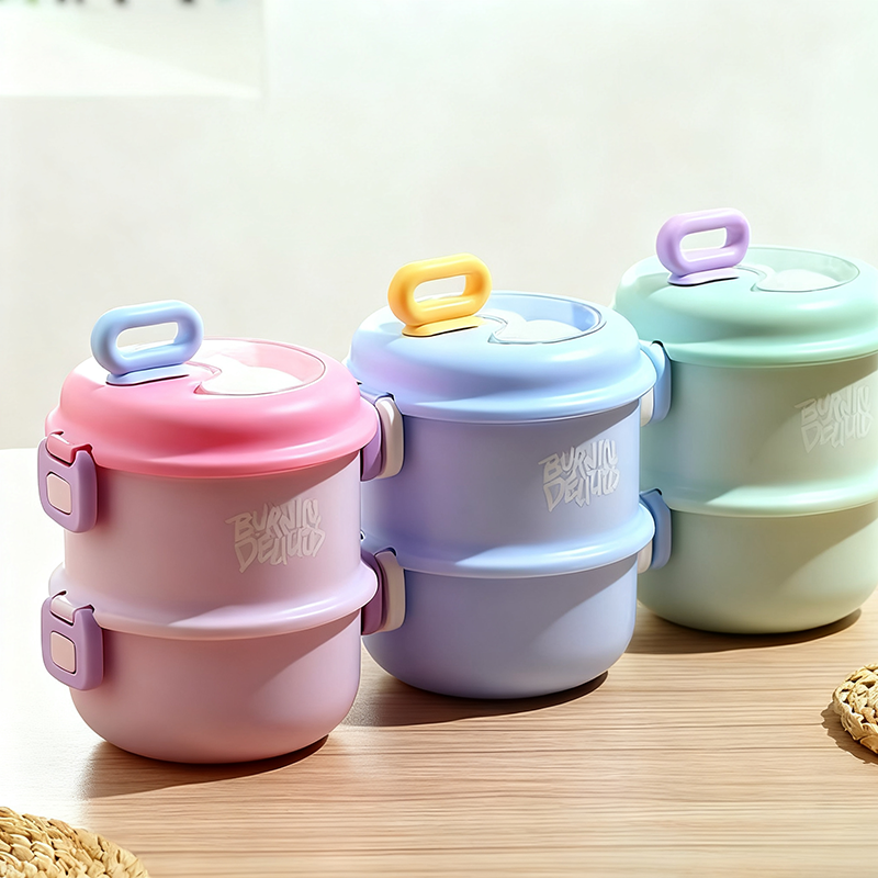 马卡龙色多层分隔保温饭盒 上班族学生便携带饭神器 带餐具密封防漏高颜值便当盒详情2