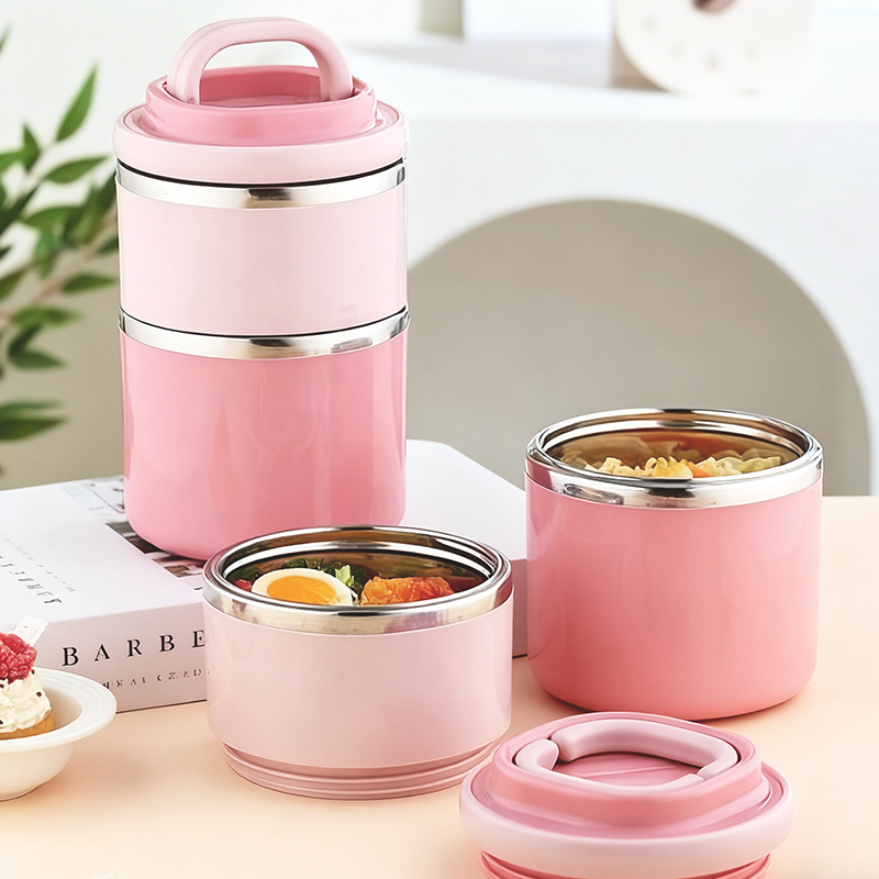 少女粉多层不锈钢保温饭盒 上班族学生便携密封分层便当盒 手提式保鲜饭桶 高颜值保温餐盒杯详情2