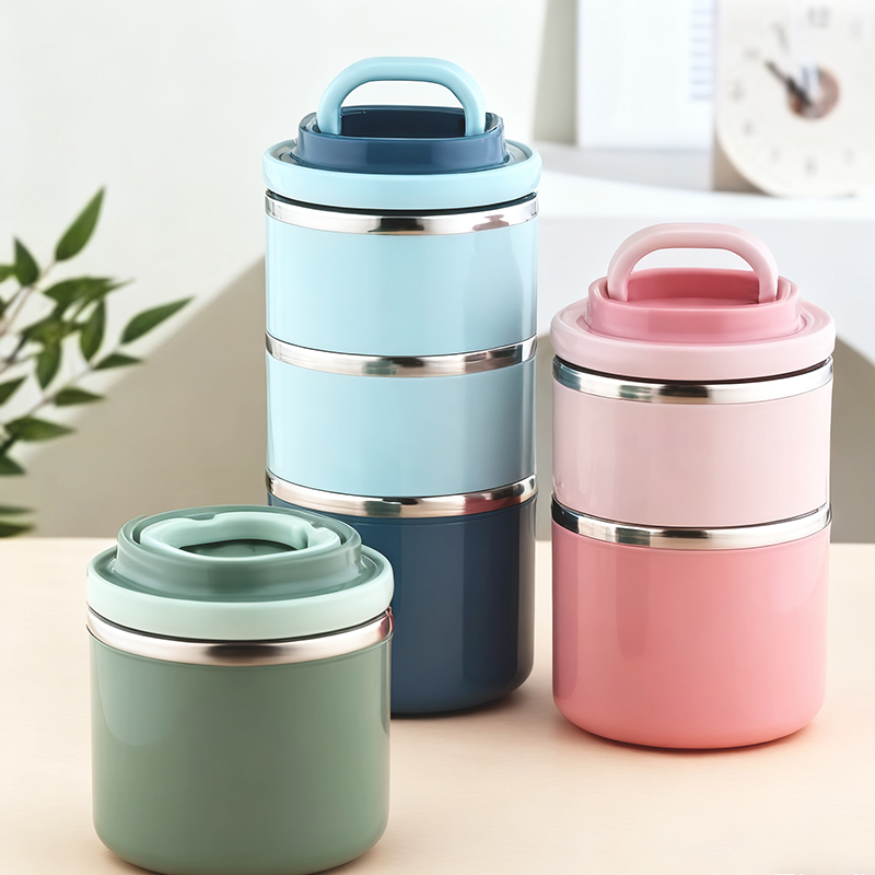 少女粉多层不锈钢保温饭盒 上班族学生便携密封分层便当盒 手提式保鲜饭桶 高颜值保温餐盒杯详情3