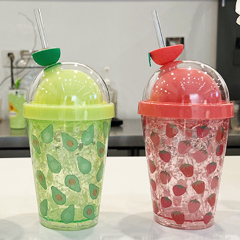 Ins-style fruit crushed ice straw cup, lemon/avocado/strawberry cute design, summer cooling cup, girlish portable water cup full figure