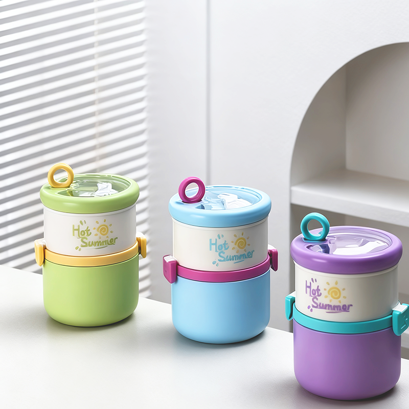 马卡龙色多层分隔便携饭盒 Hot Summer 清新设计 上班族学生密封保温便当盒 小巧可爱带饭神器详情3