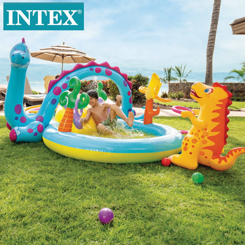 INTEX57135 Dinosaur Figure-eight Park Pool, Slide, Inflatable Pool, Ball Pool, Children and Family swimming pool