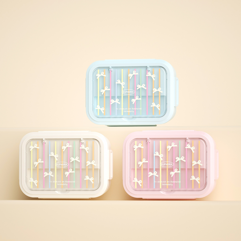 少女心蝴蝶结分隔便当盒 高颜值透明餐盒 学生便携密封保鲜饭盒多色可选详情2