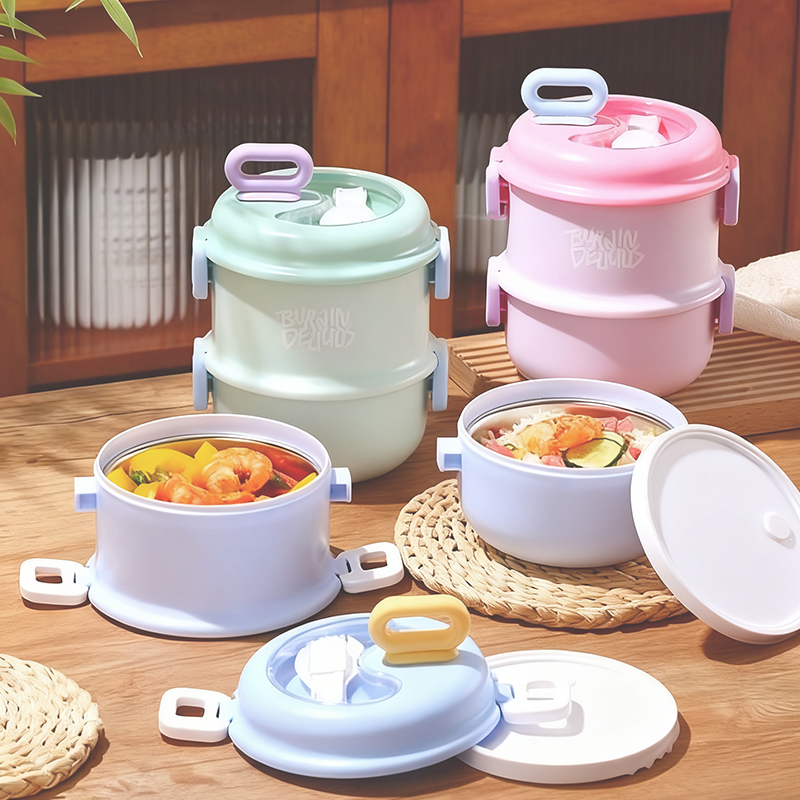 马卡龙色多层分隔保温饭盒 上班族学生便携带饭神器 带餐具密封防漏高颜值便当盒详情3