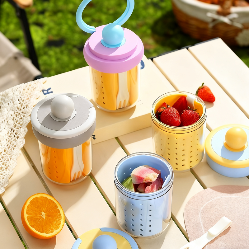 自带叉便携沥水保鲜杯 密封防漏水果沙拉杯 带提手外带早餐燕麦酸奶杯 食品级随身餐盒详情3
