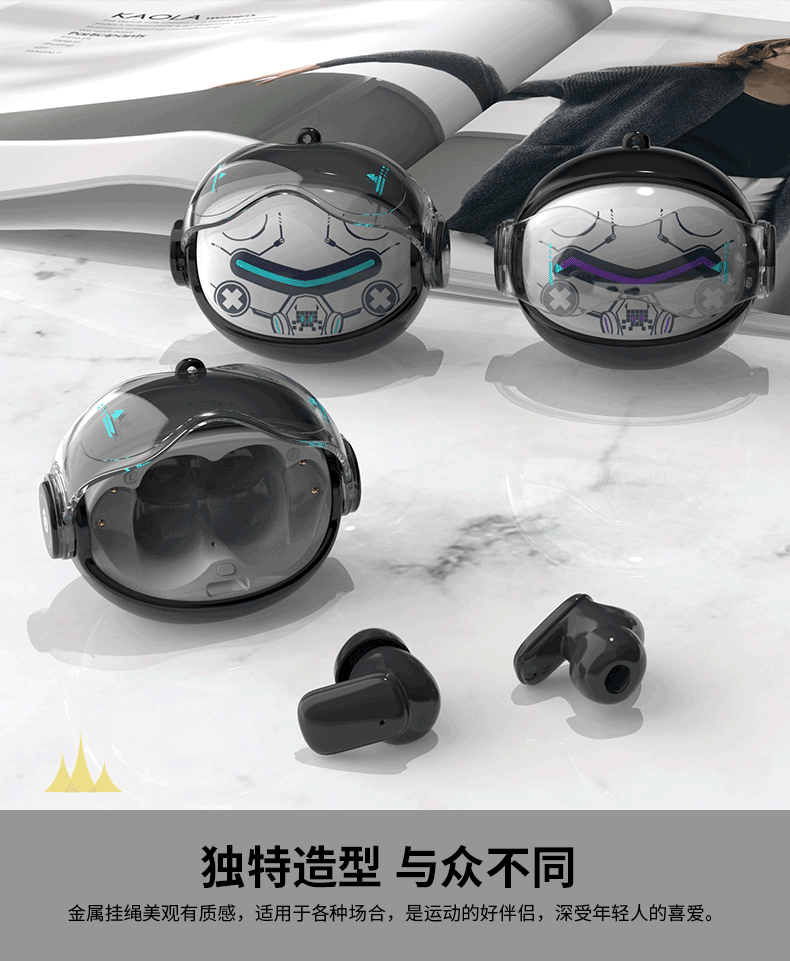 便捷式防丢跑步旋转变脸变声蓝牙耳机佩戴舒适入耳式降噪长续航GO6立体声详情7