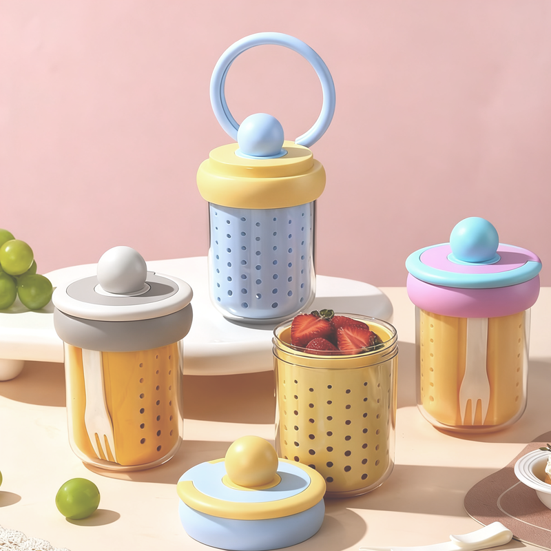 自带叉便携沥水保鲜杯 密封防漏水果沙拉杯 带提手外带早餐燕麦酸奶杯 食品级随身餐盒详情2