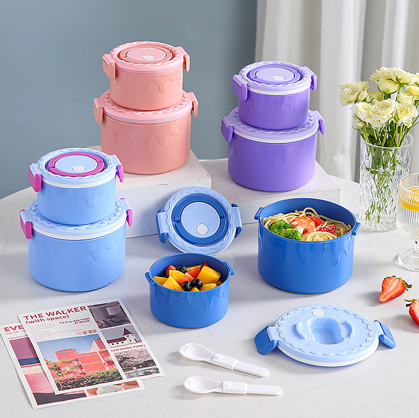 可叠放双层密封便当盒 便携防漏保鲜盒 食品级外带午餐盒 多色分层餐盒详情2