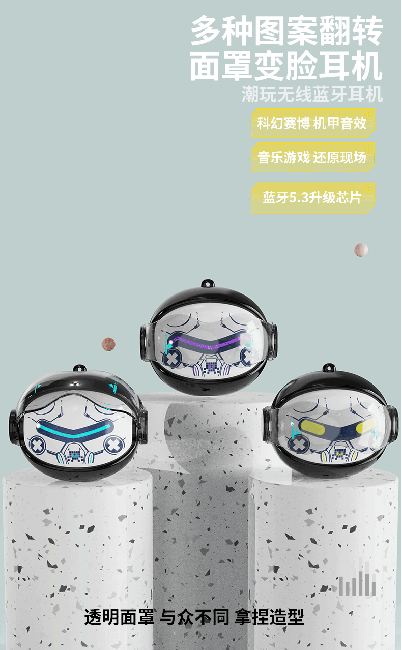 便捷式防丢跑步旋转变脸变声蓝牙耳机佩戴舒适入耳式降噪长续航GO6立体声详情1