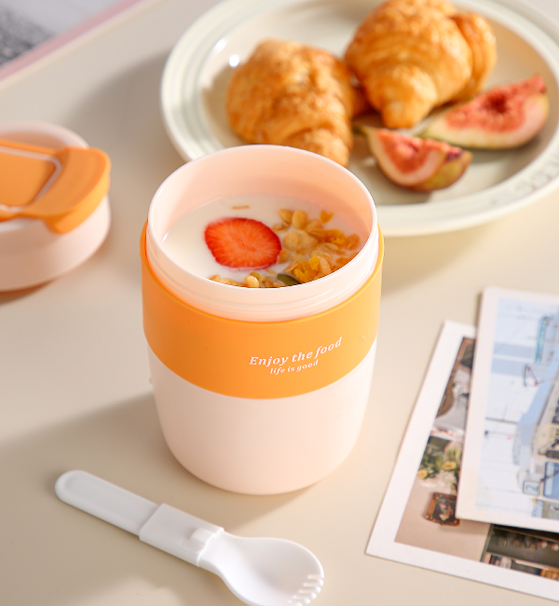 带提手便携餐杯 自带勺密封保鲜杯食品级外带早餐粥杯 详情3