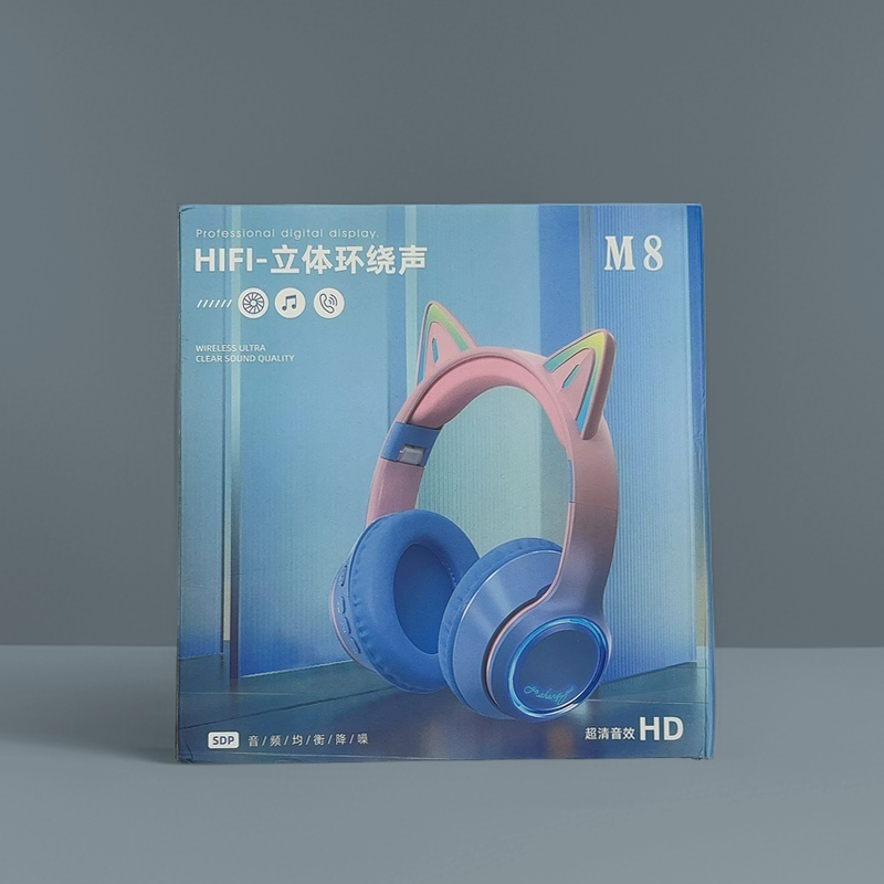 跨境新品M8 卡通RGB彩灯头戴式蓝牙耳机 无线高保真音乐耳机