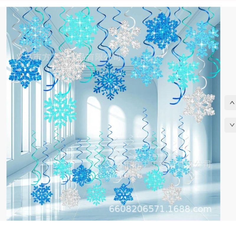 圣诞雪花螺旋挂饰圣诞派对冬季主题白色雪花悬挂漩涡吊饰布置用品