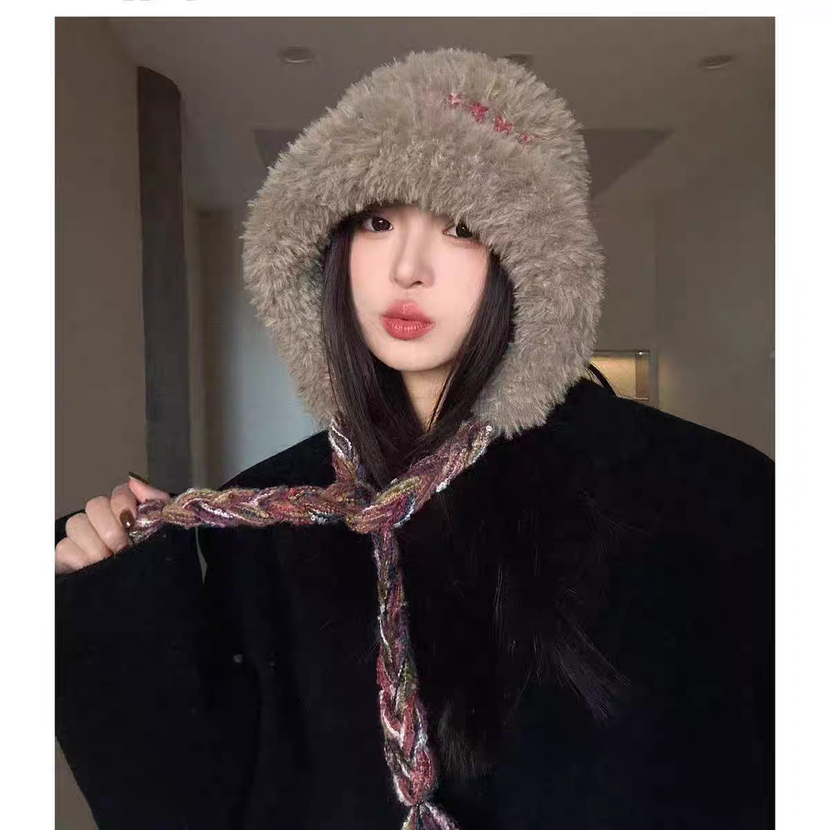 秋冬季新款保暖毛线帽优雅时尚潮休闲帽子帽子女连帽可爱产品图