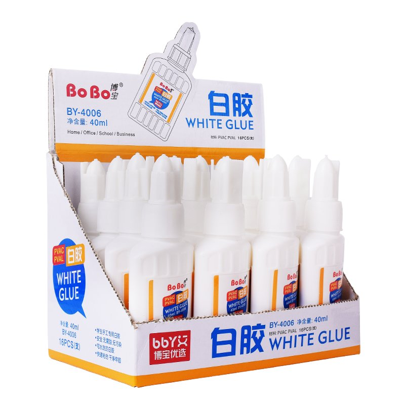 The BY-4006 white glue 40ml is a student-specific eco-friendly white glue that bonds quickly, is odorless and free of formaldehyde full figure