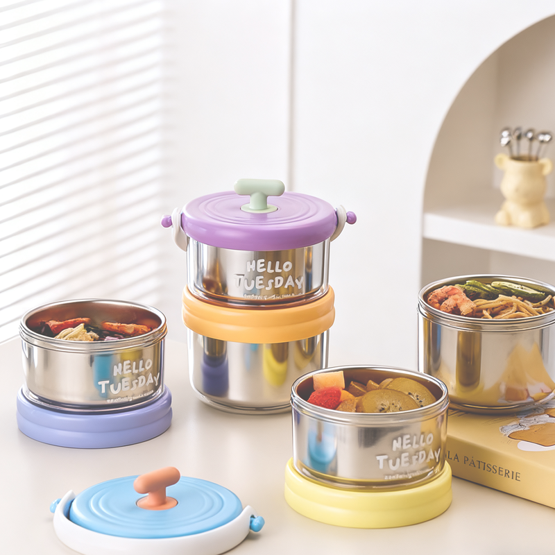 HELLO TUESDAY不锈钢分层餐盒 便携密封保鲜盒 可爱配色学生上班族带饭保温桶详情3