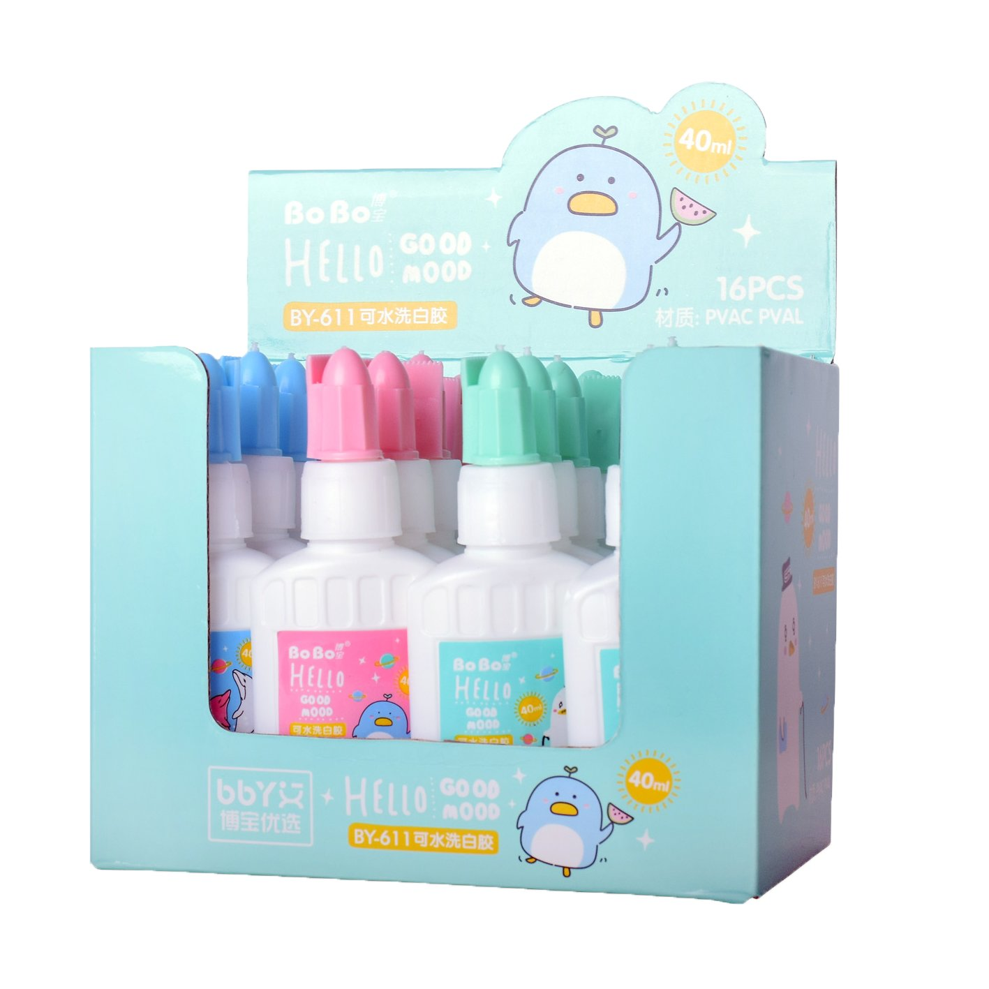 P-611 White Glue 40ml, student-specific eco-friendly white glue, quick bonding, easy to use, odorless and free of formaldehyde full figure
