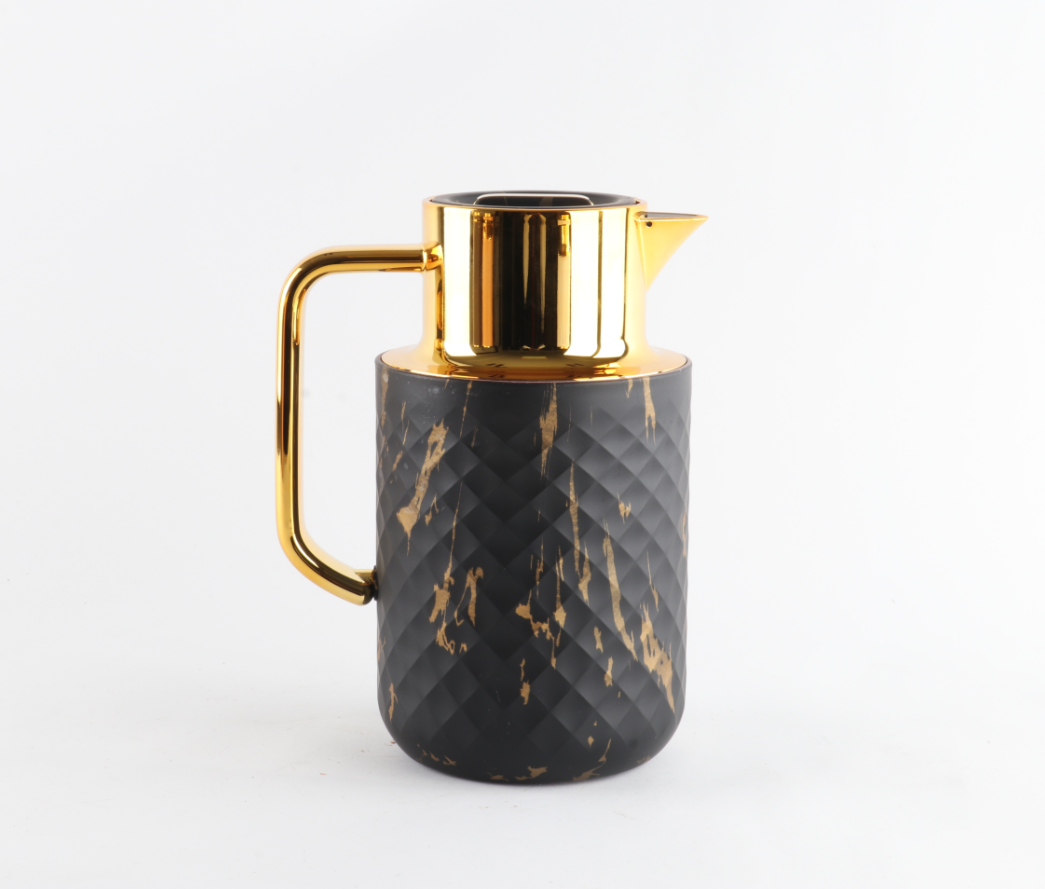 EJSHE FLASK 格子纹新款电镀颈按压出水保温壶中东畅销咖啡壶暖瓶