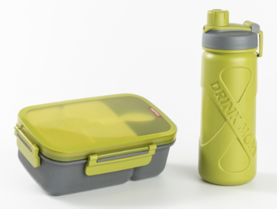 Lunch box1300ml +Bottle700ml  
寰彩密封单层3格饭盒(长方高款)1300ml+运动水壶套装