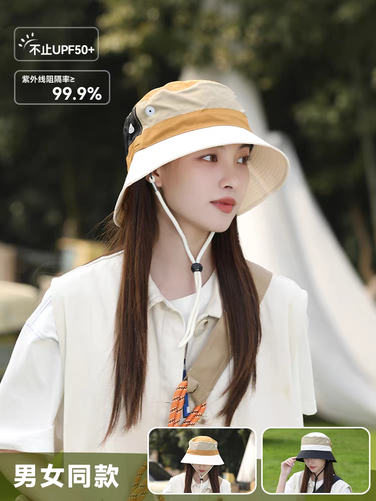 The new color-blocked UV-resistant fisherman's hat is fashionable, waterproof and casual. It's a cute hooded hat for women detail image 5