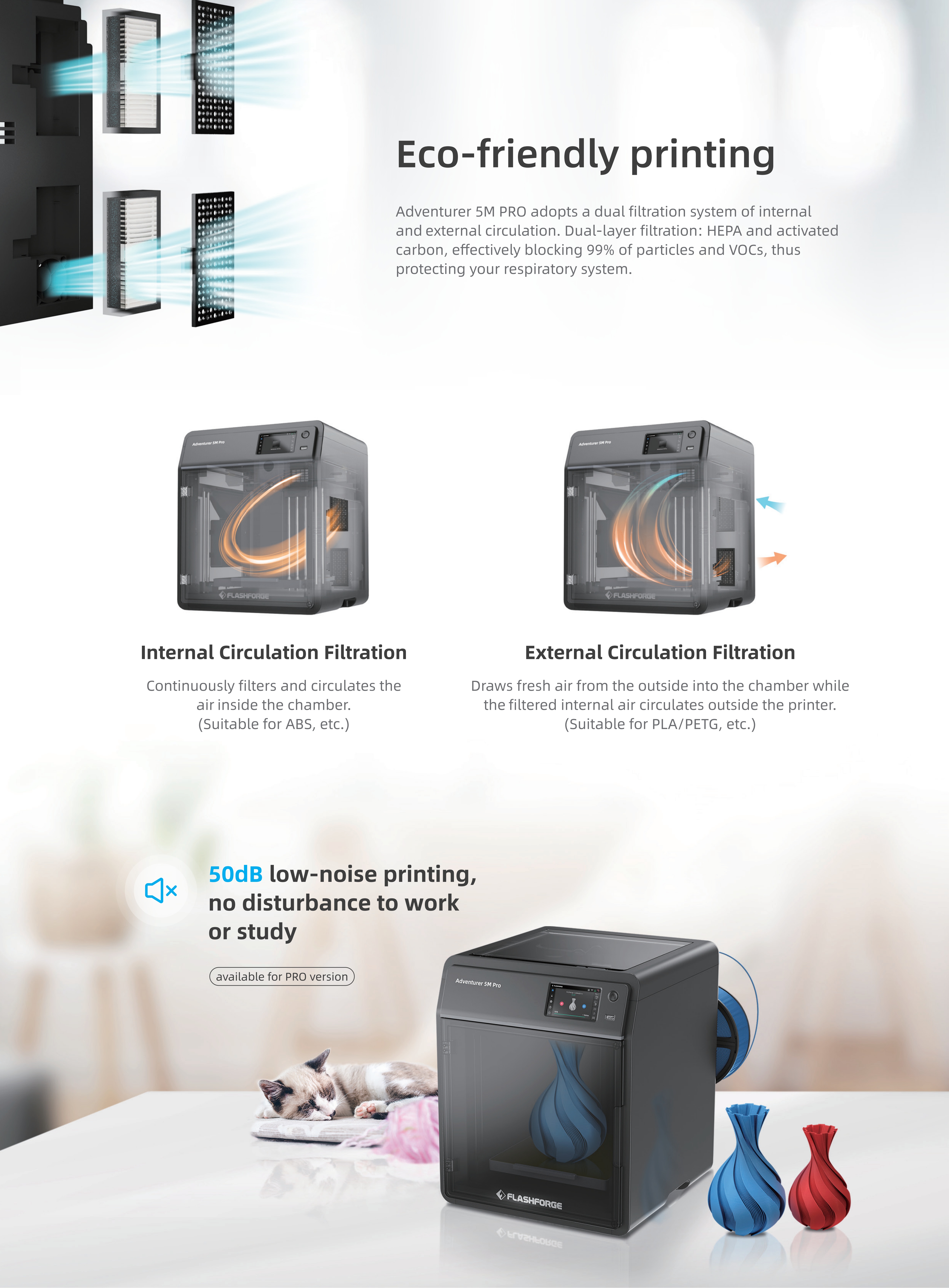 The AD5M Pro features high-speed printing with dual circulation filtration, ready to print out of the box, and remote monitoring. It is a 3D printer with 3D printing consumables pic 24
