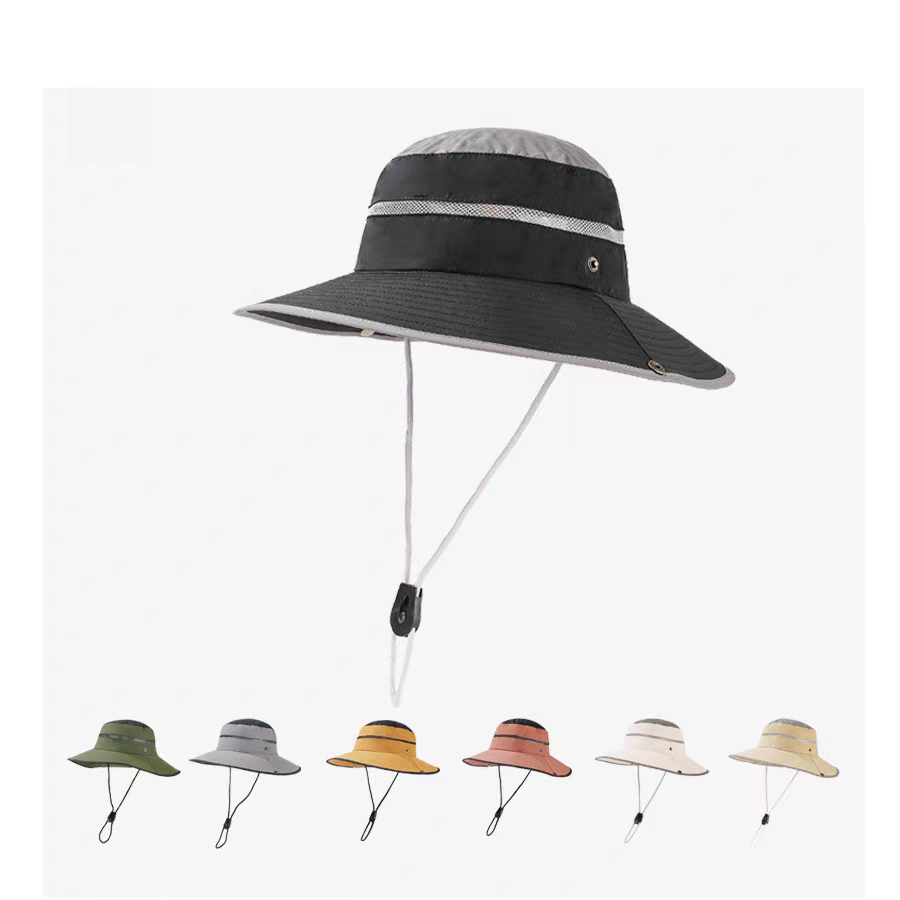 新款速干拼色休闲帽情侣户外登山帽防紫外线大檐钓鱼帽时尚