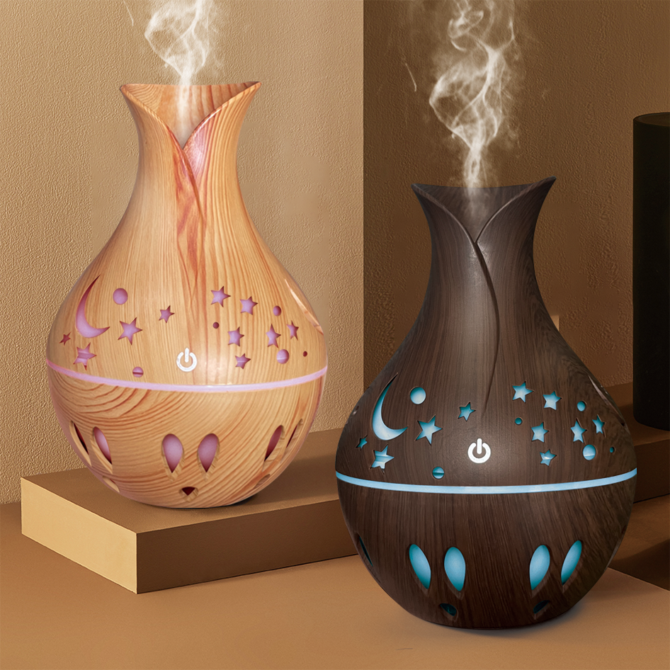 Star and Moon Hollowed-out humidifier with wood grain is a best-selling household small humidifier Specification image