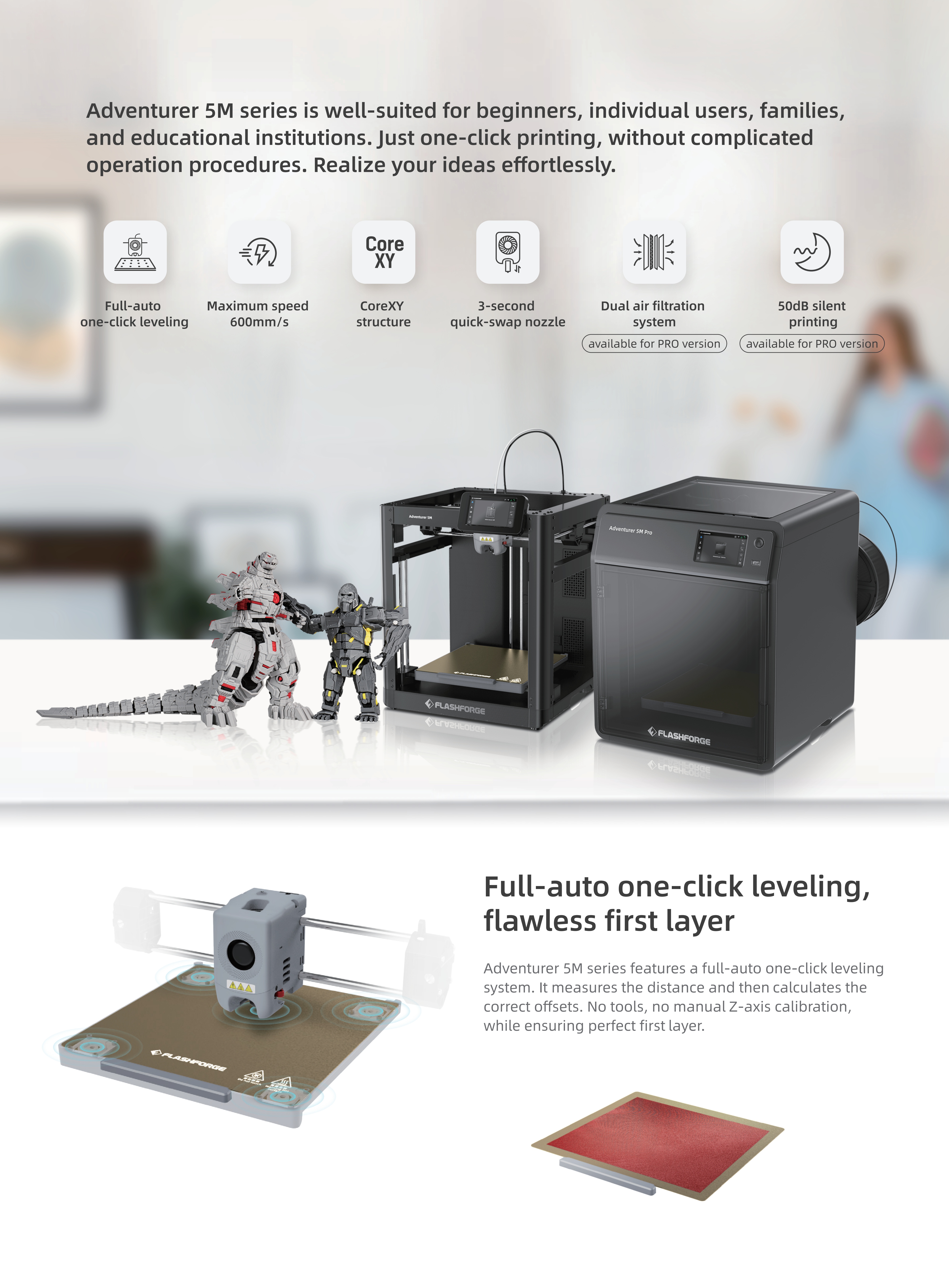 The AD5M Pro features high-speed printing with dual circulation filtration, ready to print out of the box, and remote monitoring. It is a 3D printer with 3D printing consumables pic 21