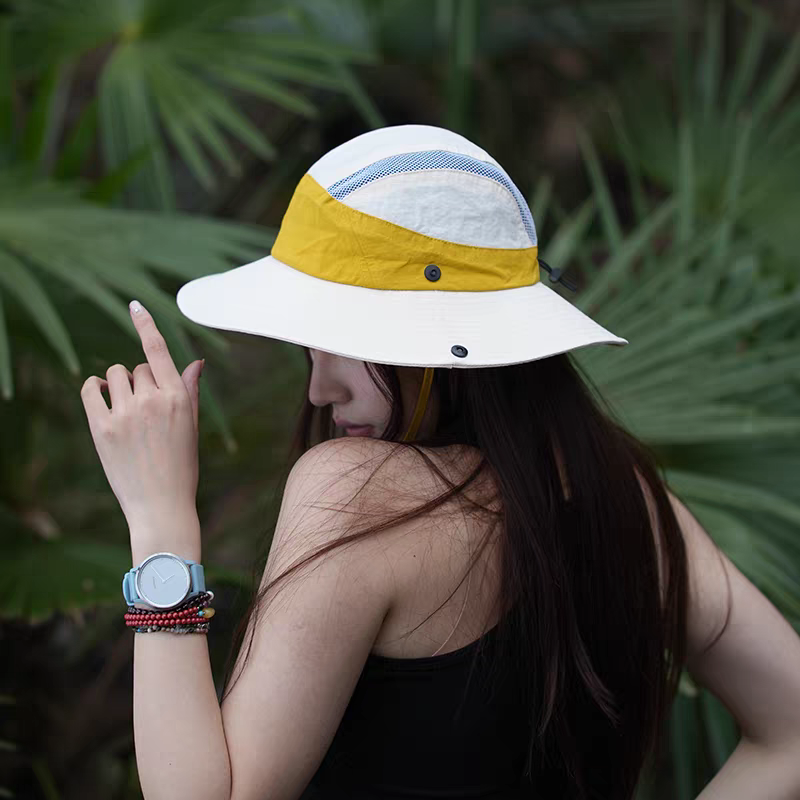 超轻奢拼色休闲登山帽防紫外线大檐遮阳帽子