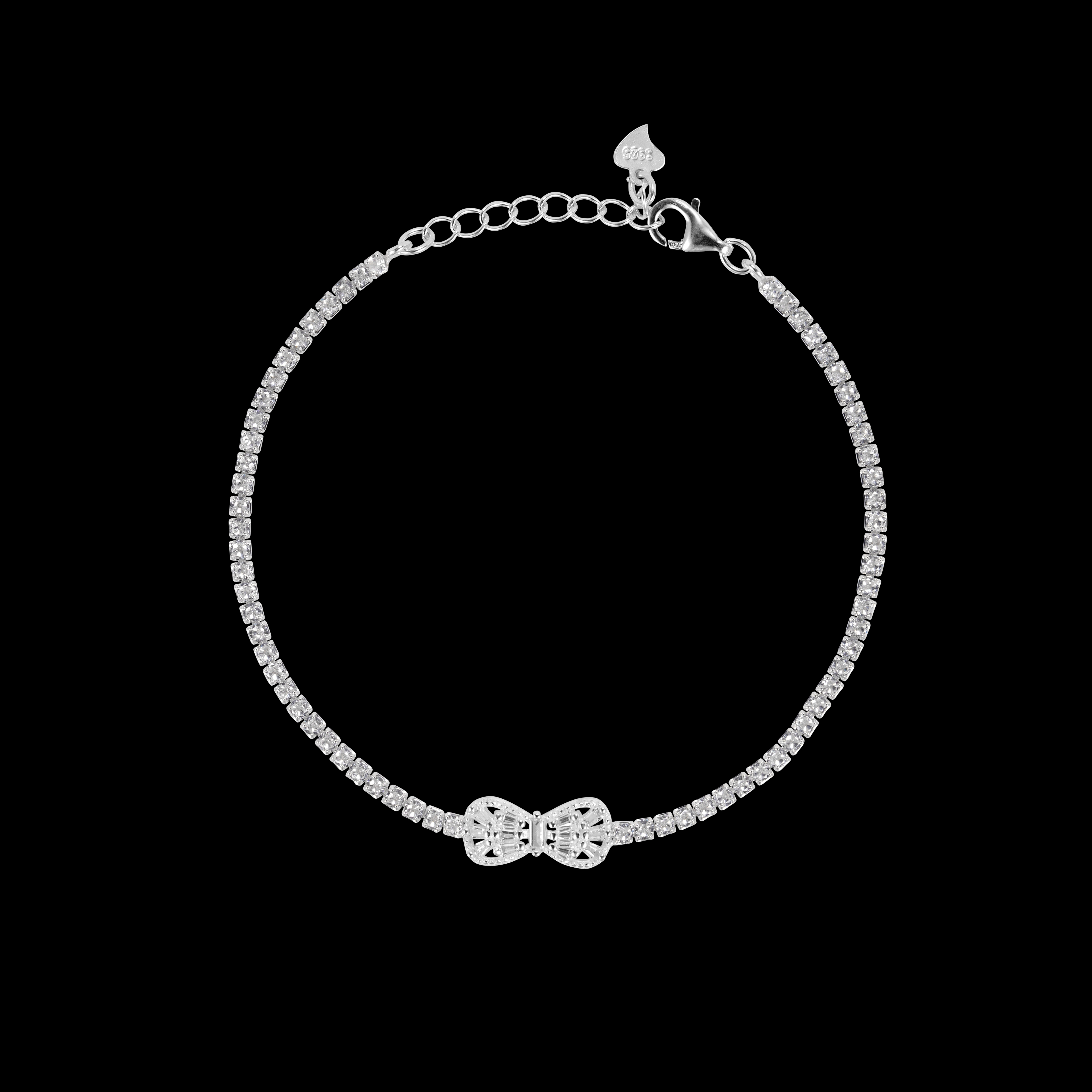 Silver diamond-encrusted bow silver jewelry bracelet, fashionable women's simple and trendy jewelry DSC02793 Item Picture