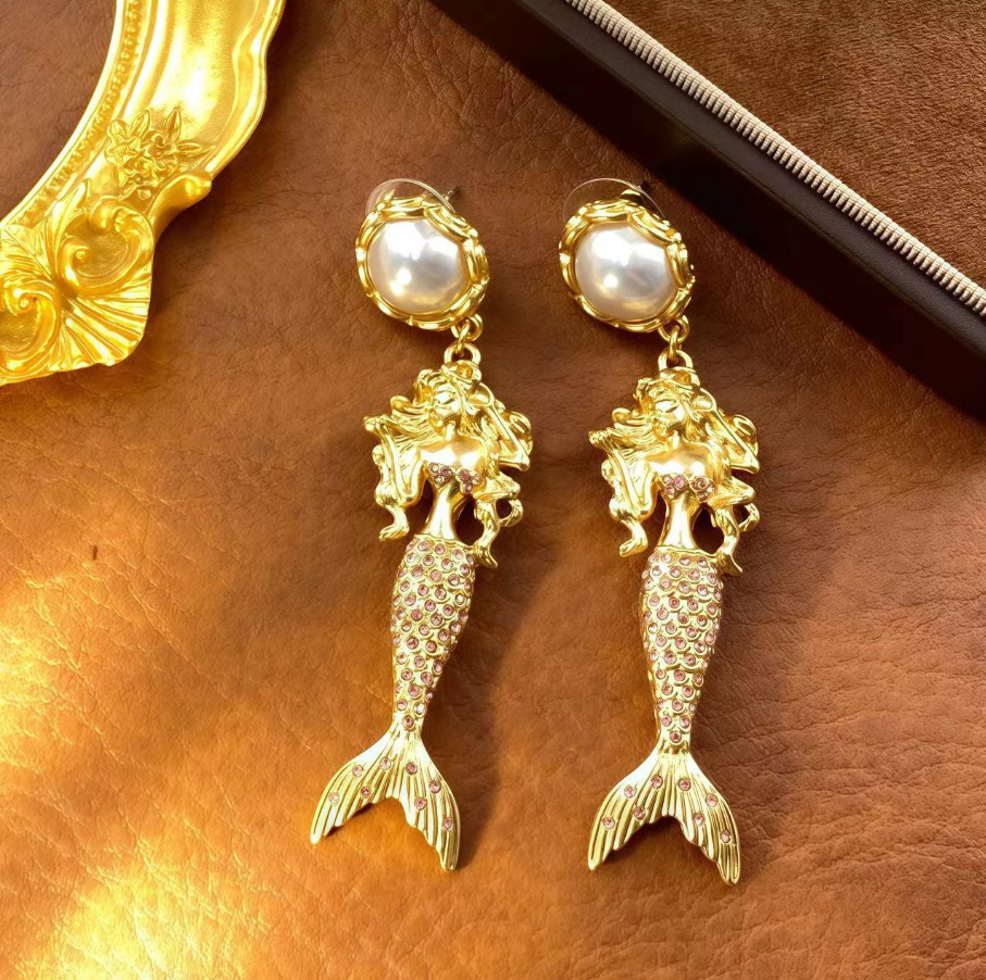 【SUGEBEINI】复古中古夸张耳饰 重工人鱼姬耳钉 ZEH00270