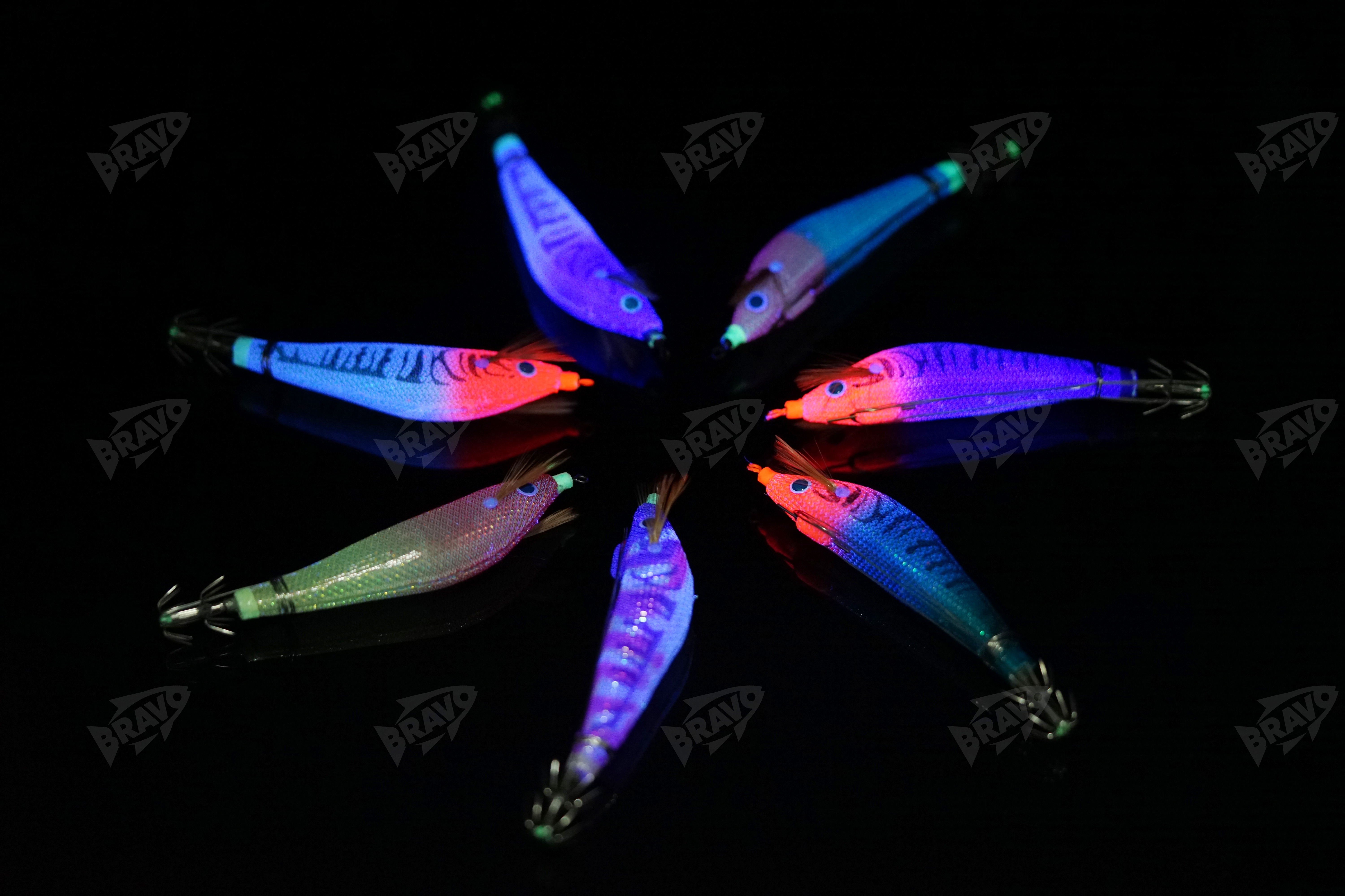 BRAVO steel wire wood shrimp bait artificial bait can be used to bind live baits with fish slices, glow-in-the-dark UV squid hooks and artificial shrimp Specification image