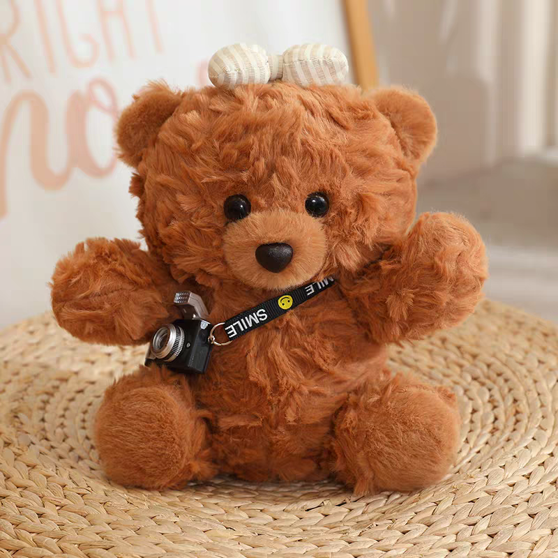 可爱嘟嘟熊公仔棕色相机小熊玩偶泰迪熊毛绒玩具
