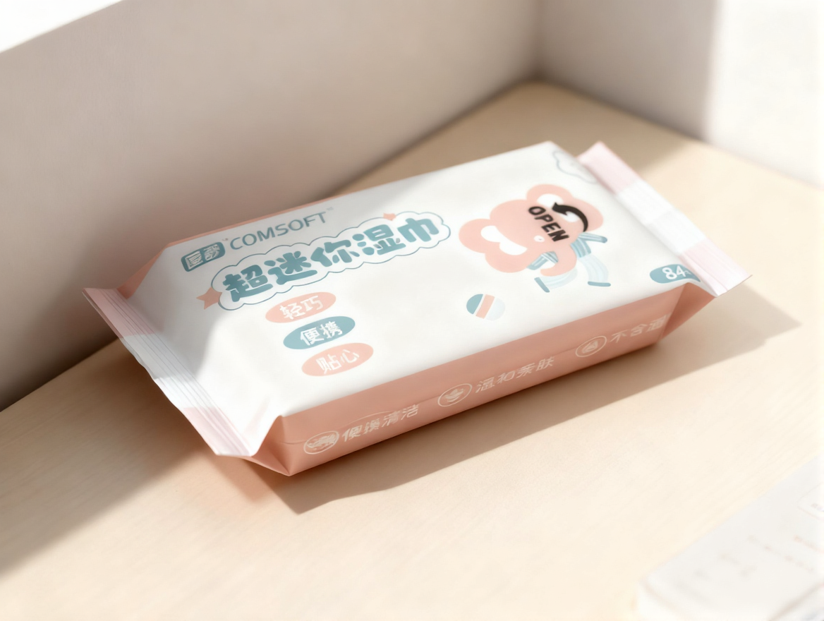 婴儿便携迷你湿巾 母婴级低敏配方 8 包组合装 儿童辅食清洁专用巾白底实物图