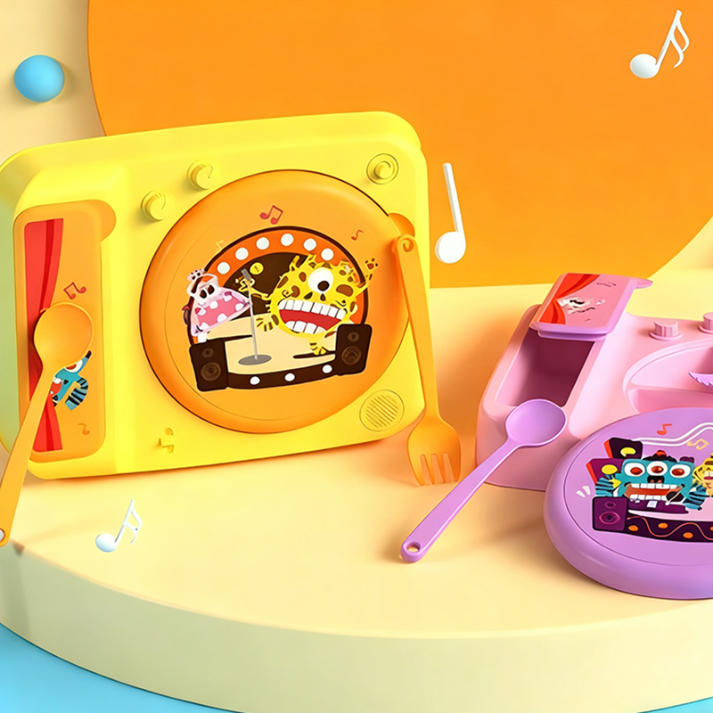 卡通舞台互动儿童餐具套装 便携收纳叉勺辅食碗 宝宝趣味餐具详情2