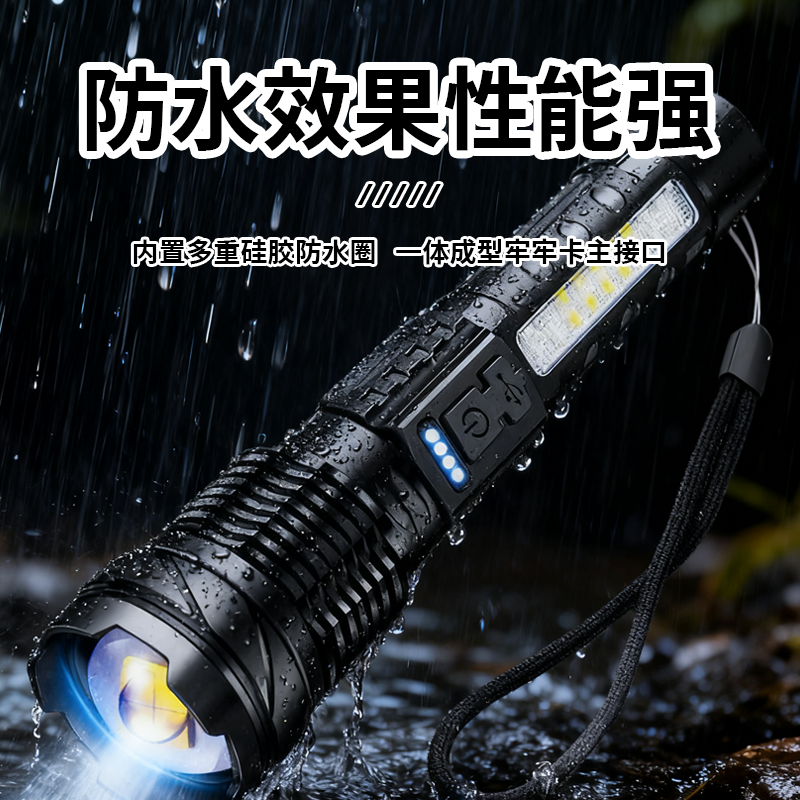 Upgraded white laser zoom, fast charging, heat dissipation, pen holder, side light, warning work light, aluminum head flashlight A76 Application Scenario