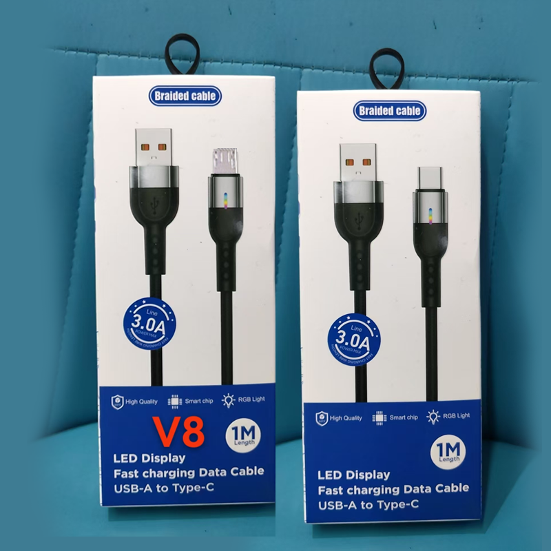 1-meter-long 3A braided data cable, supporting fast charging with RGB lighting effect smart chip for high-quality transmission Application Scenario
