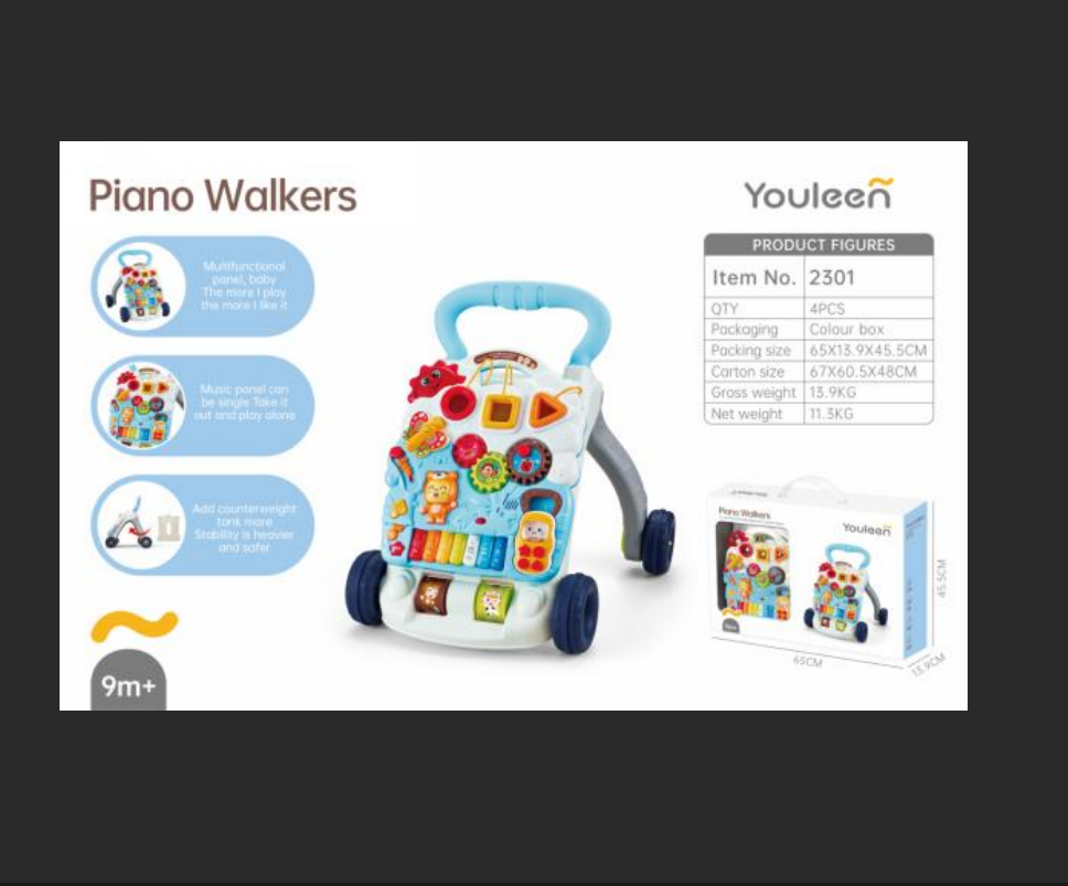 Jiaqu Yiqu Baby's Sound and Light Cute Piano Baby Walker with Water Bottle