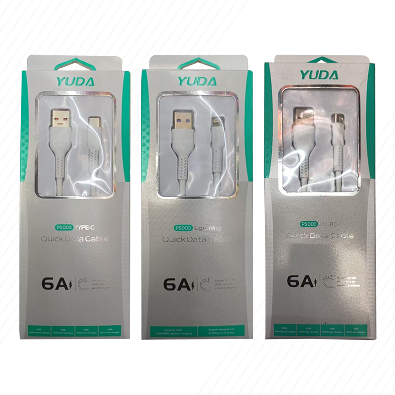 PS003 6A fast charging data cable, supporting Type-C, Lightning and Micro interfaces, efficiently transmits charging data Item Picture