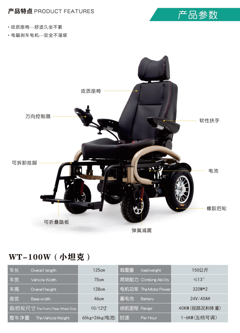Youdaoplaceholder0 electric comfort leather wheelchair electromagnetic brake pic 1