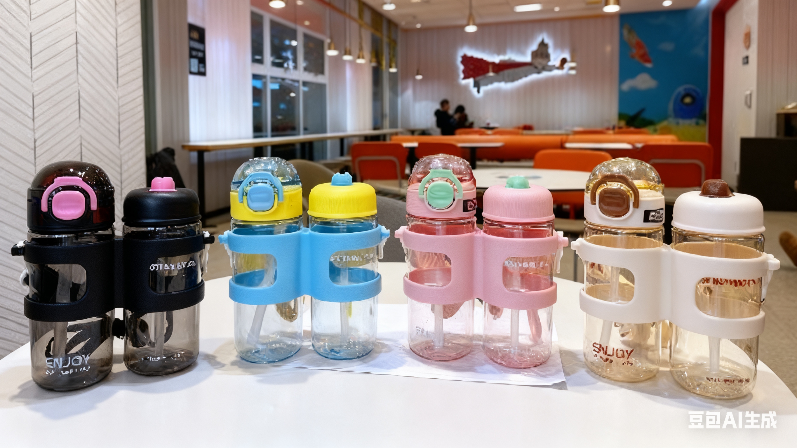 双杯连体便携水杯 户外运动健身分仓杯 食品级透明塑料杯 双盖独立饮水杯详情2