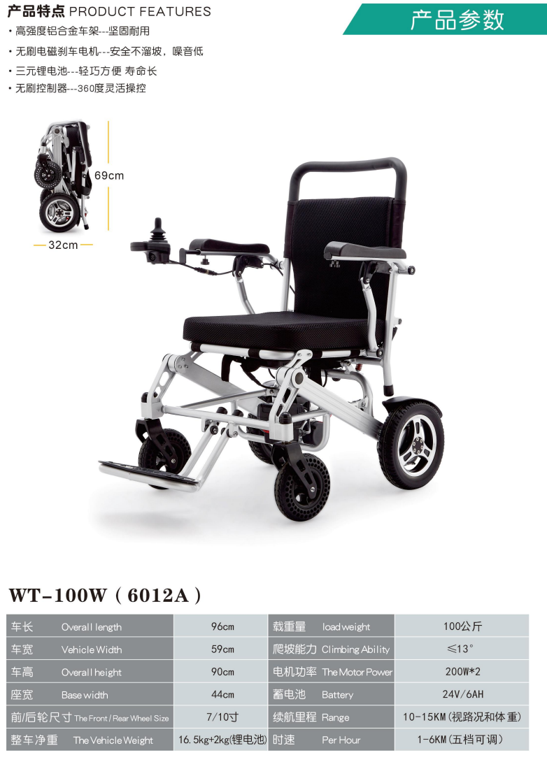 Youdaoplaceholder0 Electric wheelchair, aluminum alloy, lithium battery, long range, foldable and lightweight pic 1