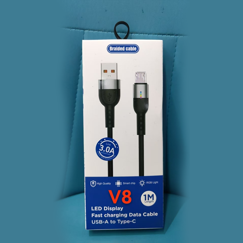1-meter-long 3A braided data cable, supporting fast charging with RGB lighting effect smart chip for high-quality transmission details Picture