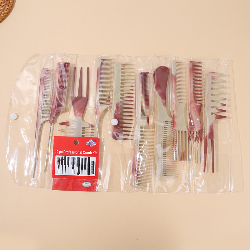 跳跳猪十件套批发跨境专供10件套梳理发店化妆造型美发梳组合套装现货详情2