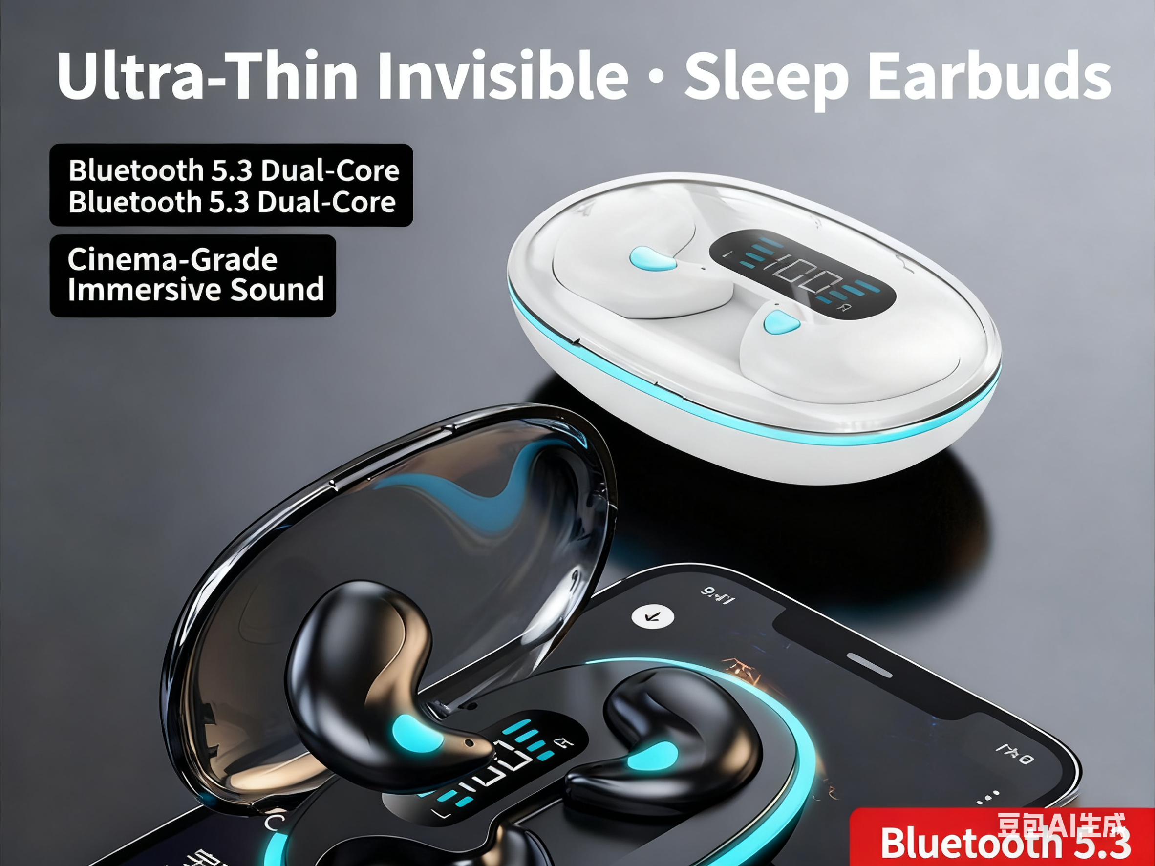 The cross-border Douyin bestseller X55 Bluetooth headphones are invisible sleep in-ear mini digital display gaming headphones full figure