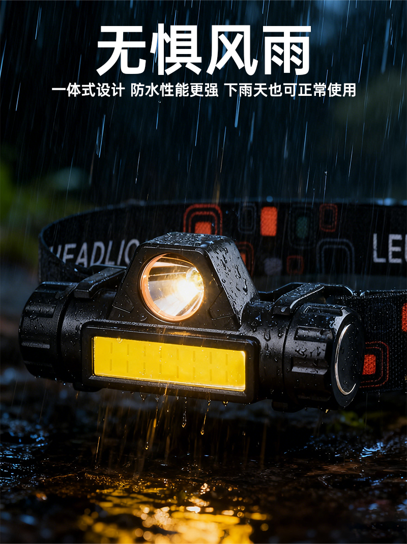 Head-mounted strong headlamp with USB charging, long battery life, long-range shooting, outdoor ultra-light, small, multi-functional household COB headlamp pic 5