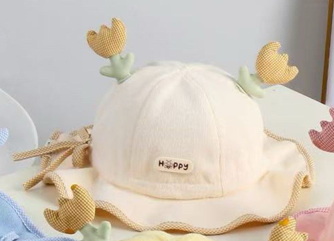 四色萌趣花朵帽HAPPY字母花边可调节秋冬儿童渔夫帽详情5