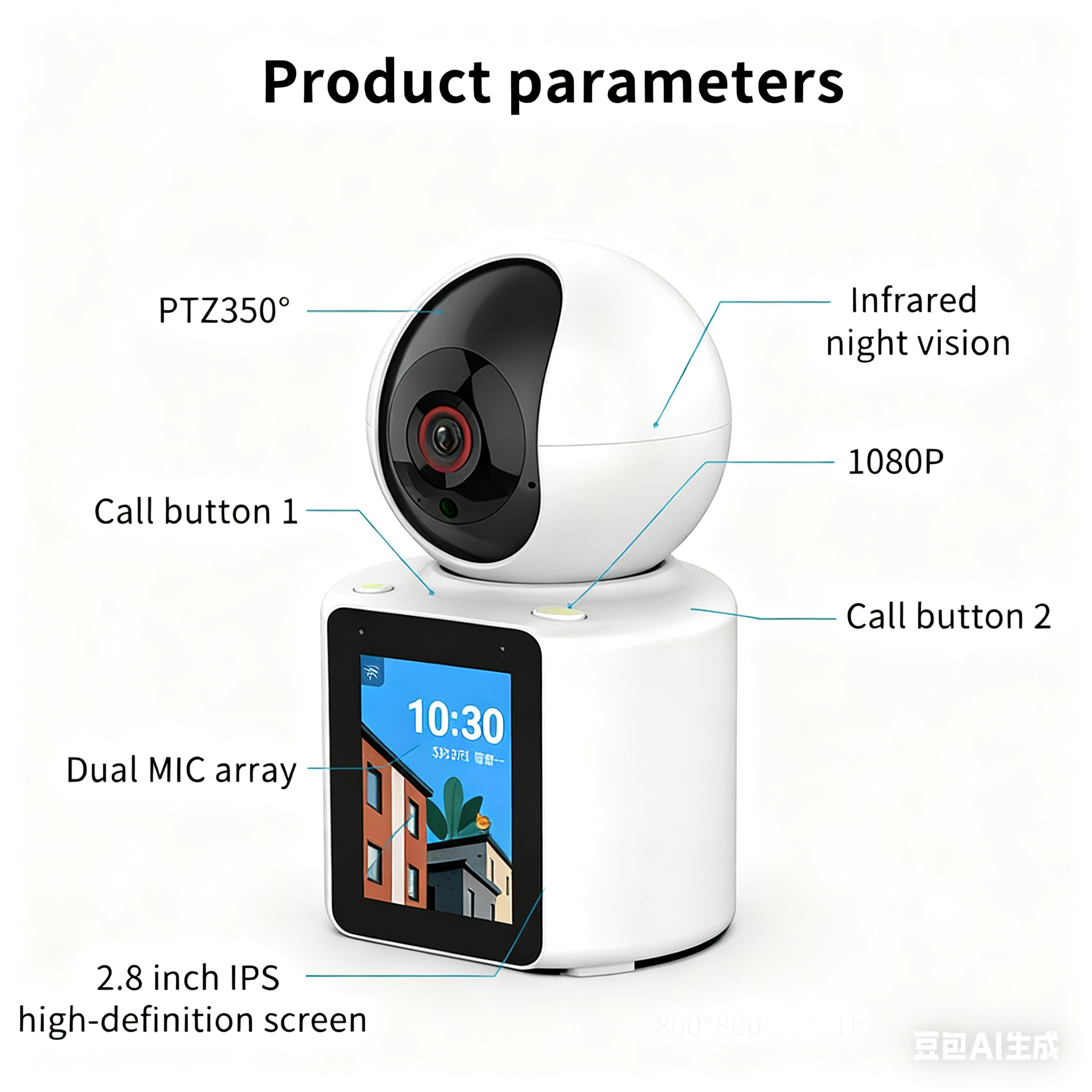 360° panoramic pan-tilt high-definition night vision two-way communication home remote monitor with screen surveillance camera Item Picture