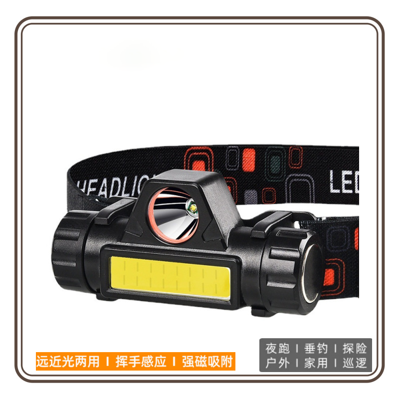 Head-mounted strong headlamp with USB charging, long battery life, long-range shooting, outdoor ultra-light, small, multi-functional household COB headlamp