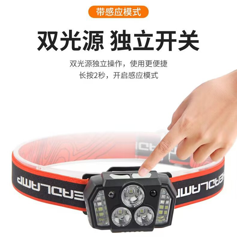 The new hand-waving sensor headlamp type-c rechargeable fishing, outdoor running, high-intensity led multi-light source wearable lamp pic 2